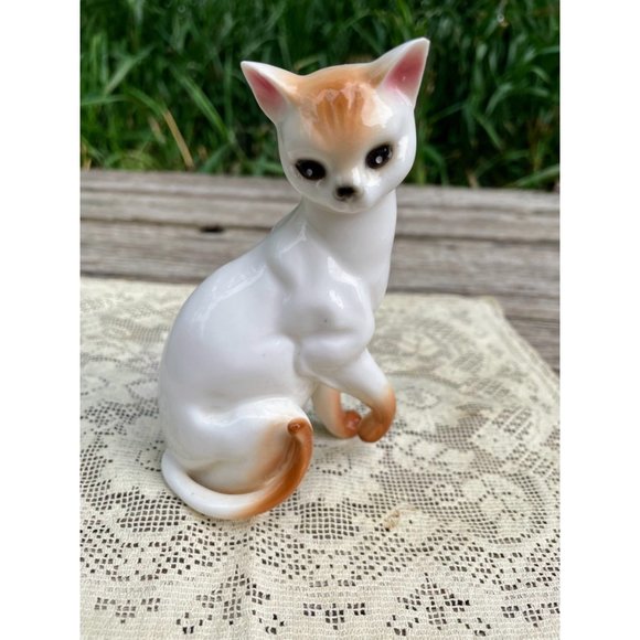 Vintage 1950s Bone China Cat Figurine Orange, white - Picture 1 of 11